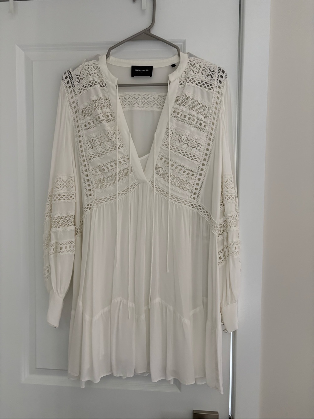 The Kooples Cream Lace-Trim Mini Dress